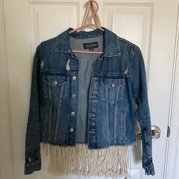 Cropped raw hemmed jean jacket. - Picture 1 of 3
